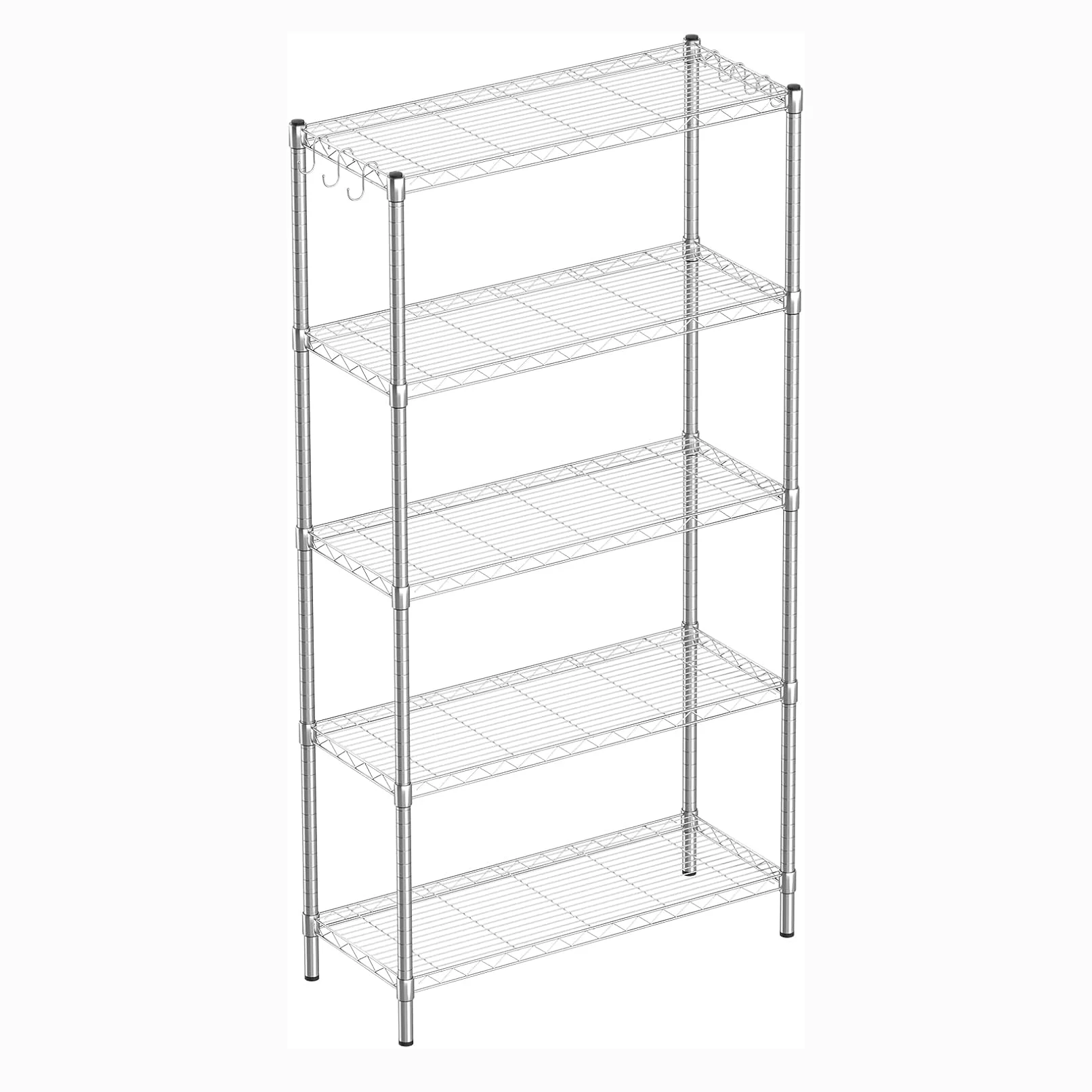 

Heavy Duty 5-Layer Steel Metal Mesh Storage Racks Adjustable Height Chrome Plated 80KG Load Capacity Microwave Organizers Modern