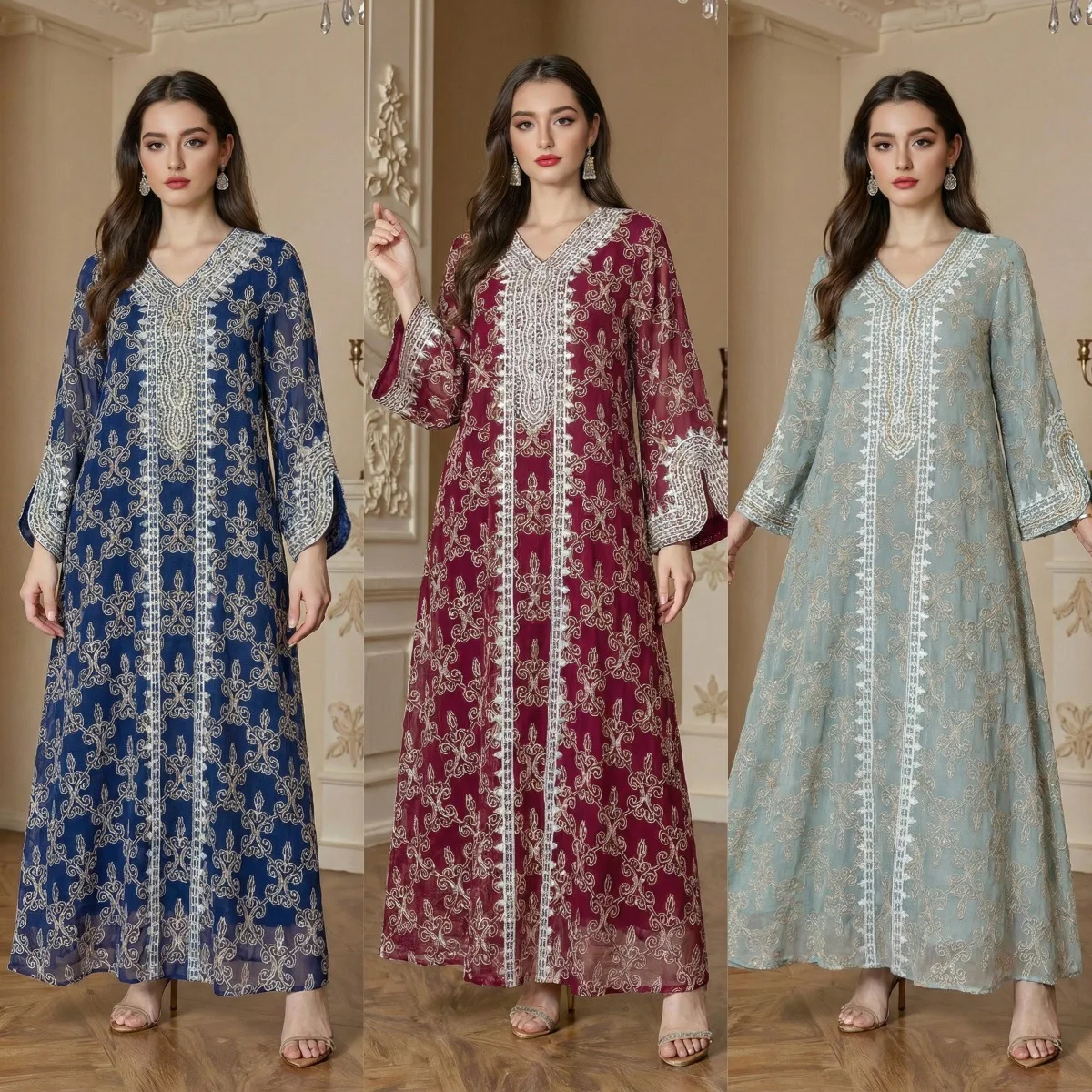 

Платье-абайя для женщин на Ид, мусульманские праздничные платья, джалабия с вышивкой, марокканские и дубайские абайи, длинное платье-кафтан для Рамадана, исламские платья 2026