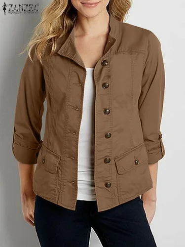 Imagen 1 del producto ZANZEA-prendas de vestir de manga larga con cuello redondo para mujer, moda informal para fiesta, abrigos finos con botones elegantes, chaquetas OL Vintage de otoño 2024