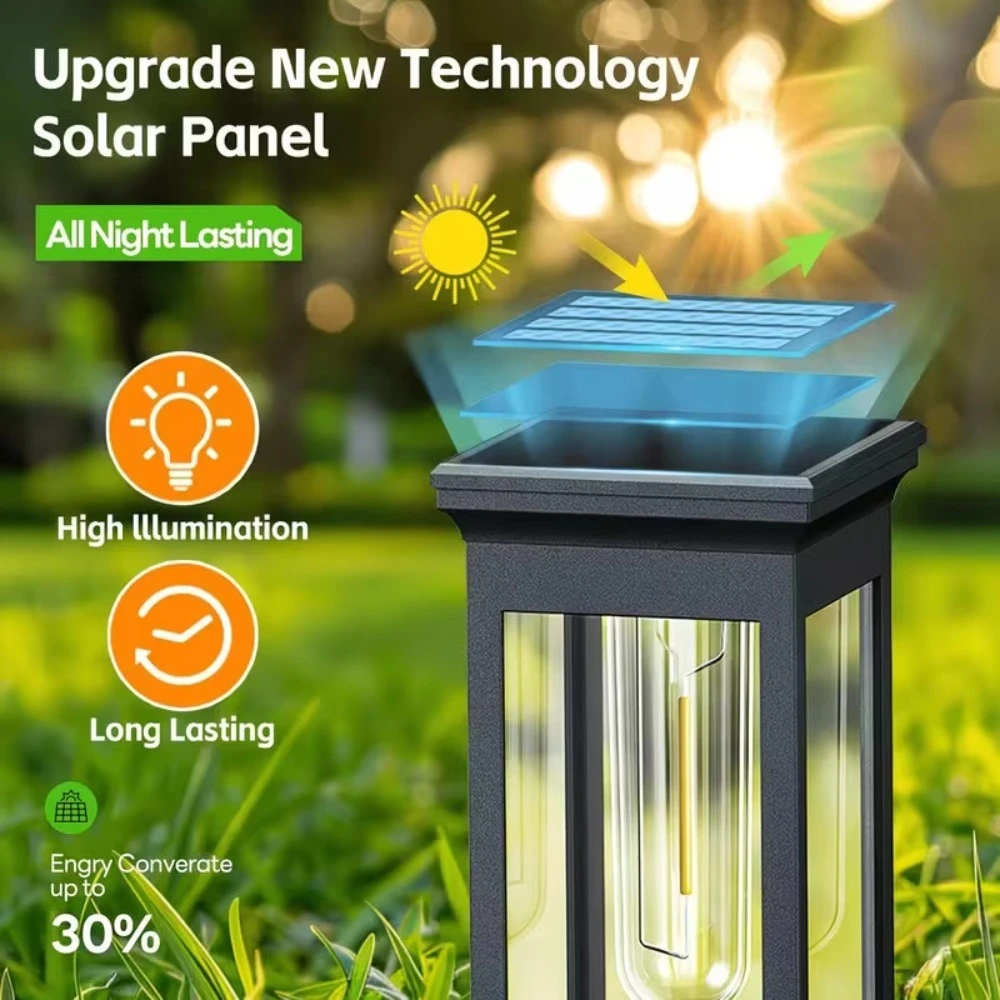 Upgraded Solar Panel Lawn Path Lights All Night Lighting Waterproof Outdoor Garden Walkway Yard Decorative Lamp 4Pack 4