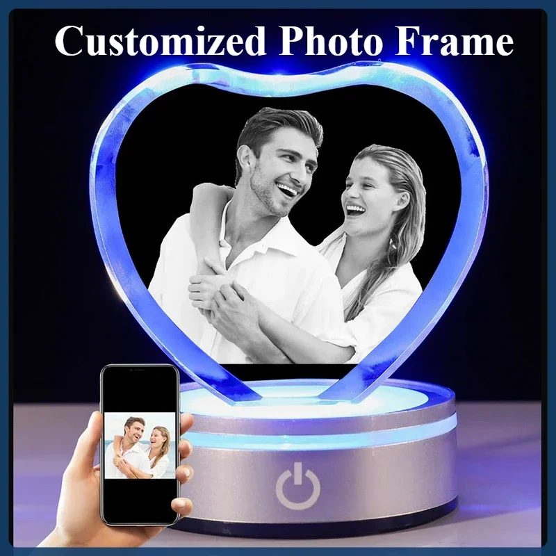 

Customized Photo Frame Personalized Heart Shaped Crystal Custom Laser Engraving 3D Engraving Figures Pets Image Home Decoration