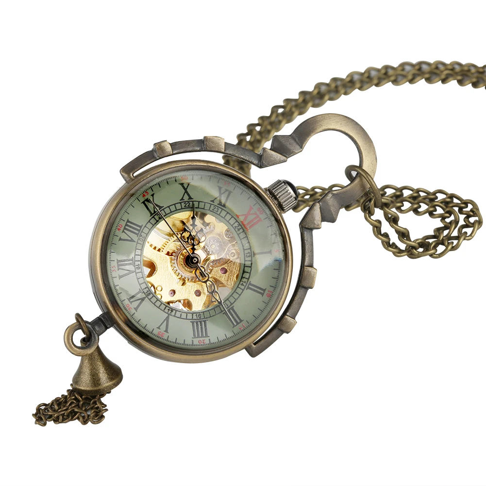 Montre de Poche Steampunk avec Pendentif Mécanique, Boule de Verre Transparente, JONew P100