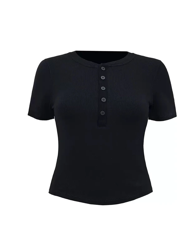 Lad Summer Yoga Top Women's Slim Fit ort Sve Fitn T-irt Henry Sle V-Ne ort Length Commute Faion Workout Tee