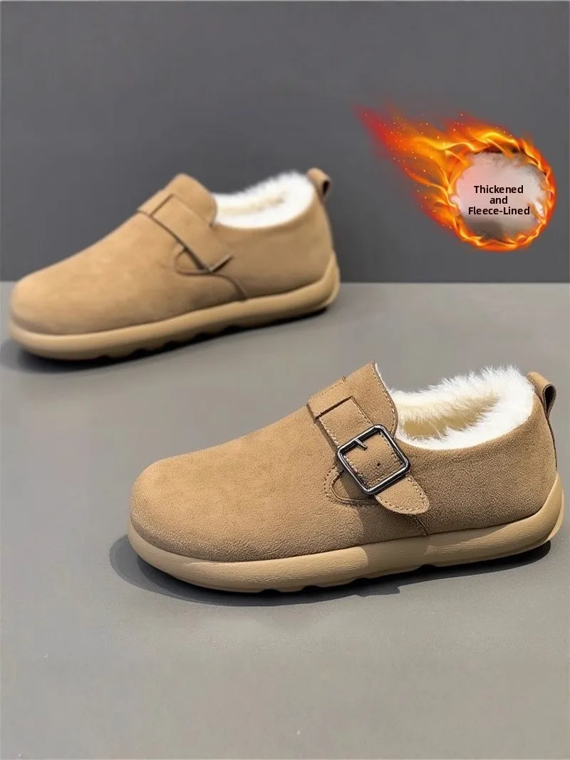 

Men's Winter Fleece Lined Slip-On Snow Boots Thick Bottom Anti-Slip Birkenshoes Leather And Fur Integrated Waterproof Casual ...