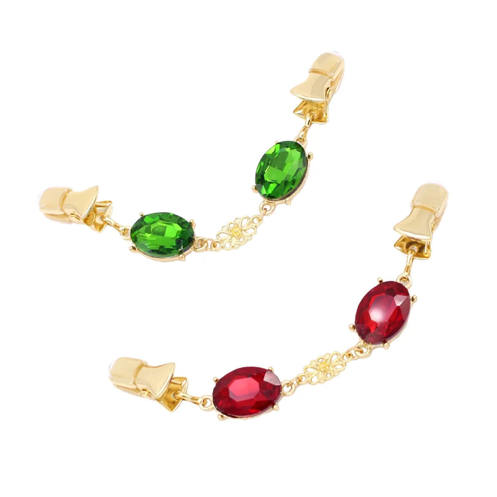 

2pcs Crystal Sweater Clip Fashion Cardigan Buckle Clothing Accessory (Red, Green) cardigan clip sweater clamp