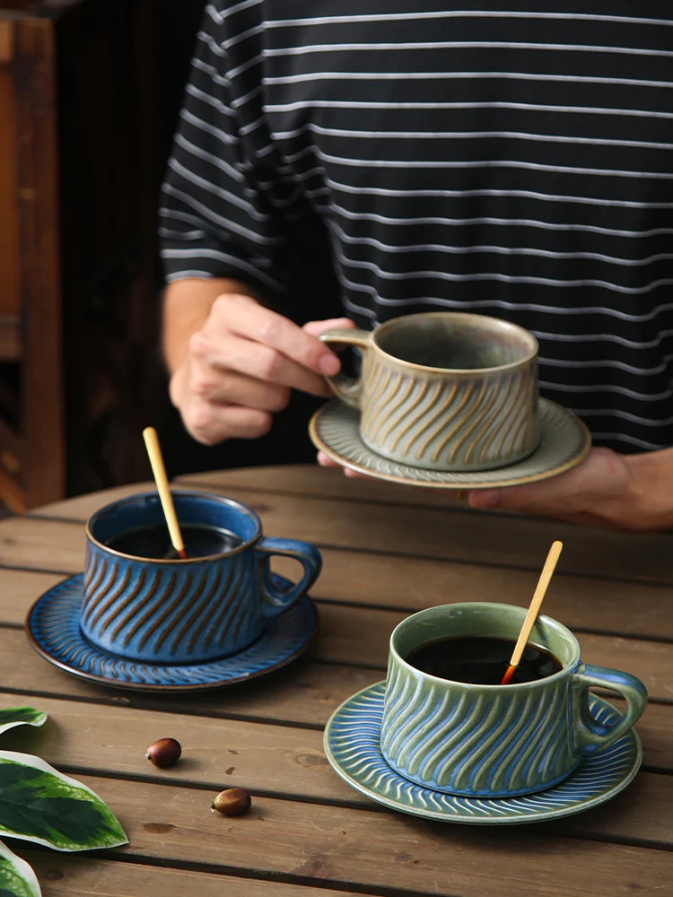Simple Nordic Luxury European Home Ceramic Coffee Cup Tea Set Afternoon Tea Office Retro Flower Tea Ceramic Cup Couple Mug