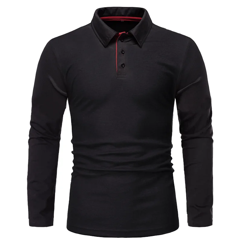 New Men's Spring and Autumn Solid Color Long-sleeved Lapel T-shirt Thin European Size Long-sleeved Polo Shirt