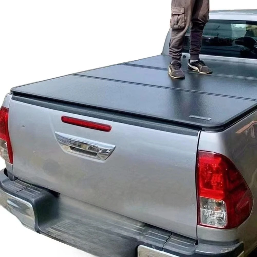 

Aluminum Alloy Pickup Truck Bed Cover Hard Four Tri Fold Tonneau Cover for Hilux Revo Vigo Pickup Truck Bed Cover