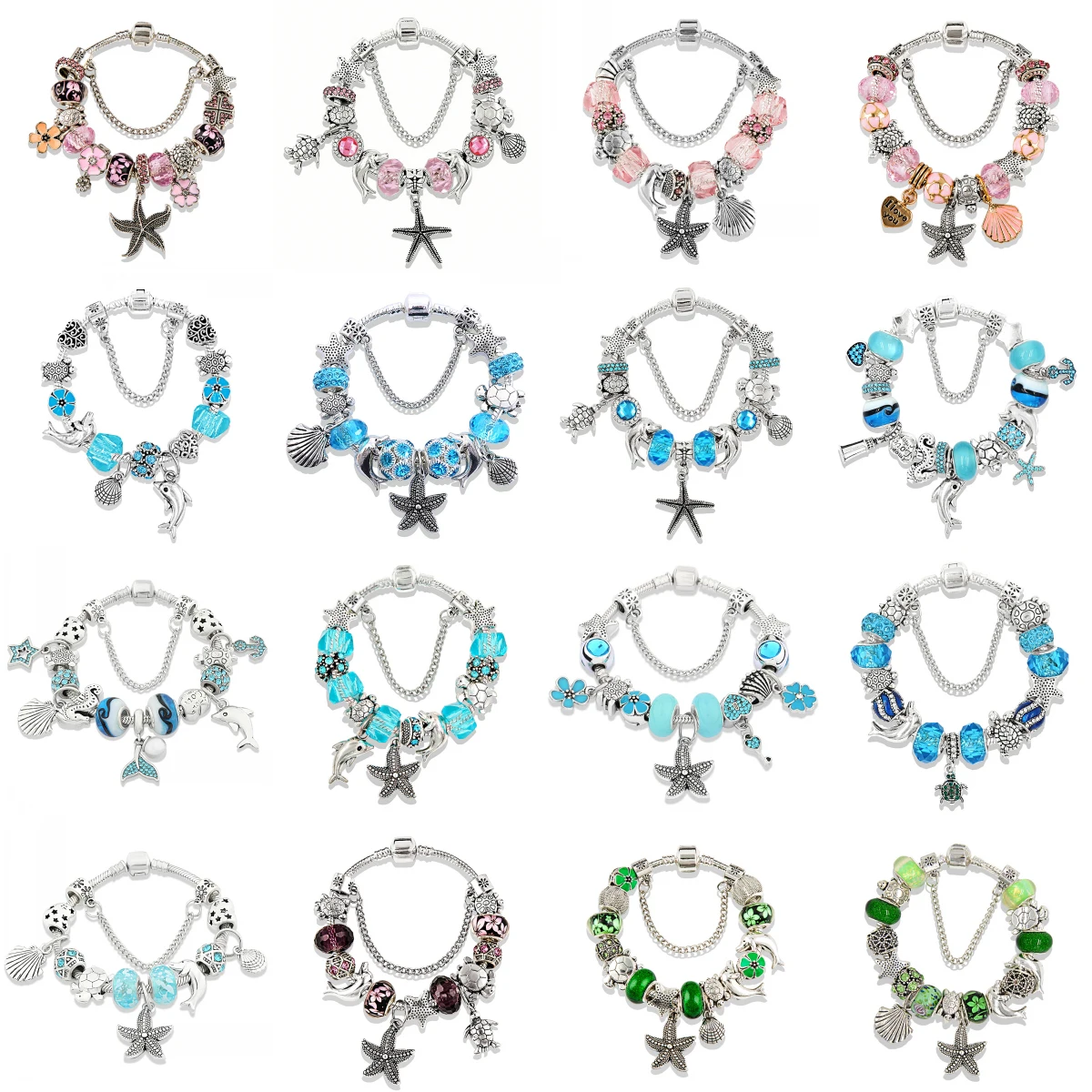 

Mix Style Ocean Style Starfish Seashell Turtle Dolphin Charm Bracelets DIY Sea Animal Bead Bracelet Summer Beach Party Gift