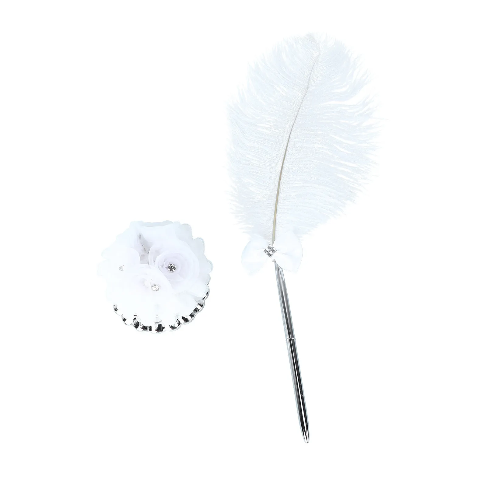 

1Set Rhinestone Silk Stainless Steel Ballpoint Pen Creative Wedding Signing Pen with 360 Degree Rotating Flower Base