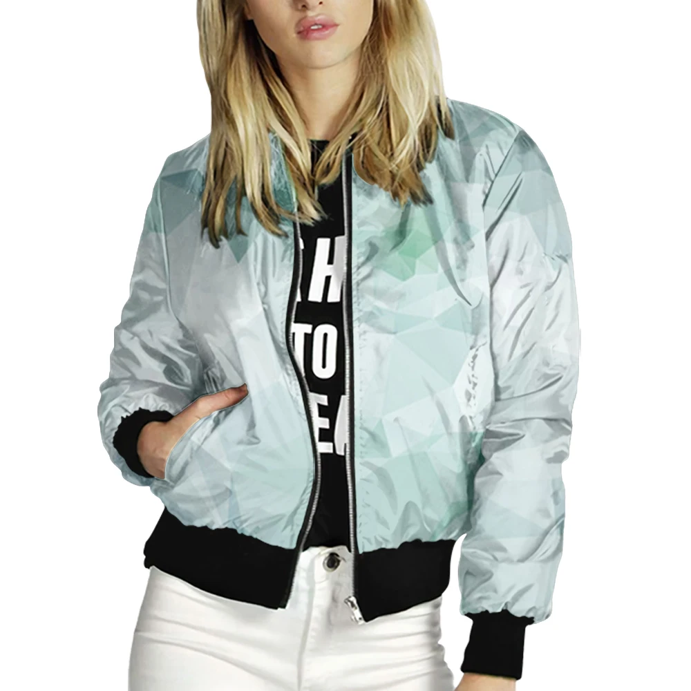 Women's Jacket Tops Long Sleeves Colorful Geometry Print Baseball Collar Zipper Coat Slim Lady Girls bomber Jacket Street Style