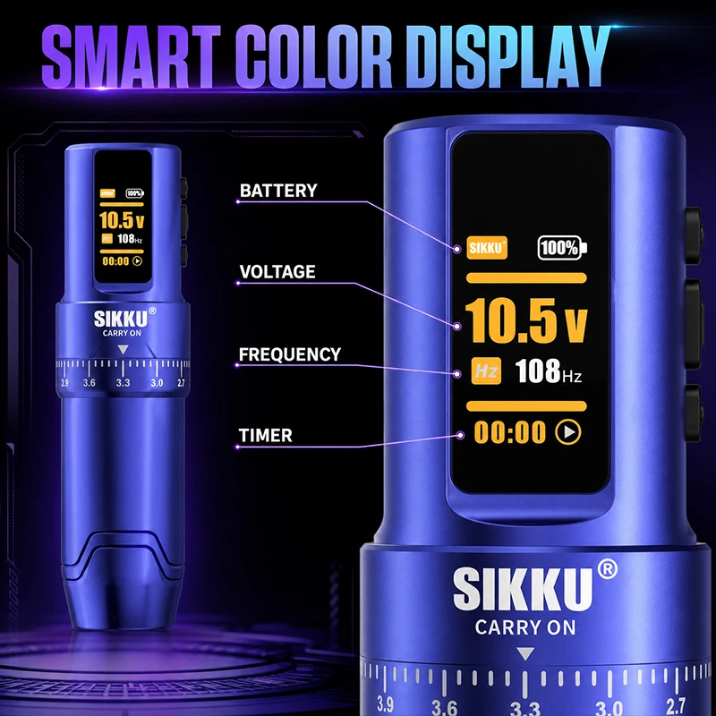 SIKKUE Wireless Tattoo Pen Machin Supply for Body Art Permanent Makeup Adjustable Beginners set rechargeable tattoo gun