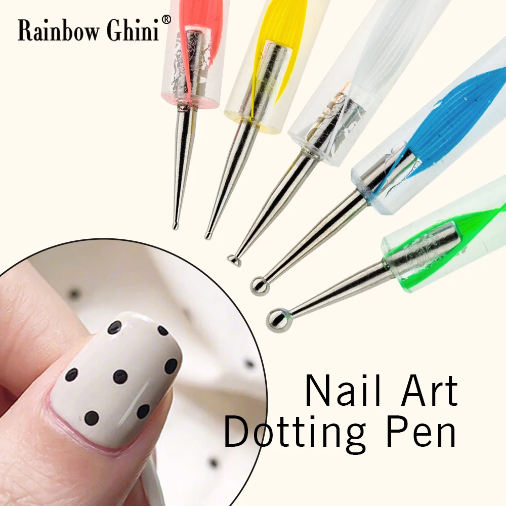 5 조각 전문 양방향 점묘 브러시 플라스틱 꽃 패턴 디자인 그림 네일 아트 도트 펜 매니큐어 도구