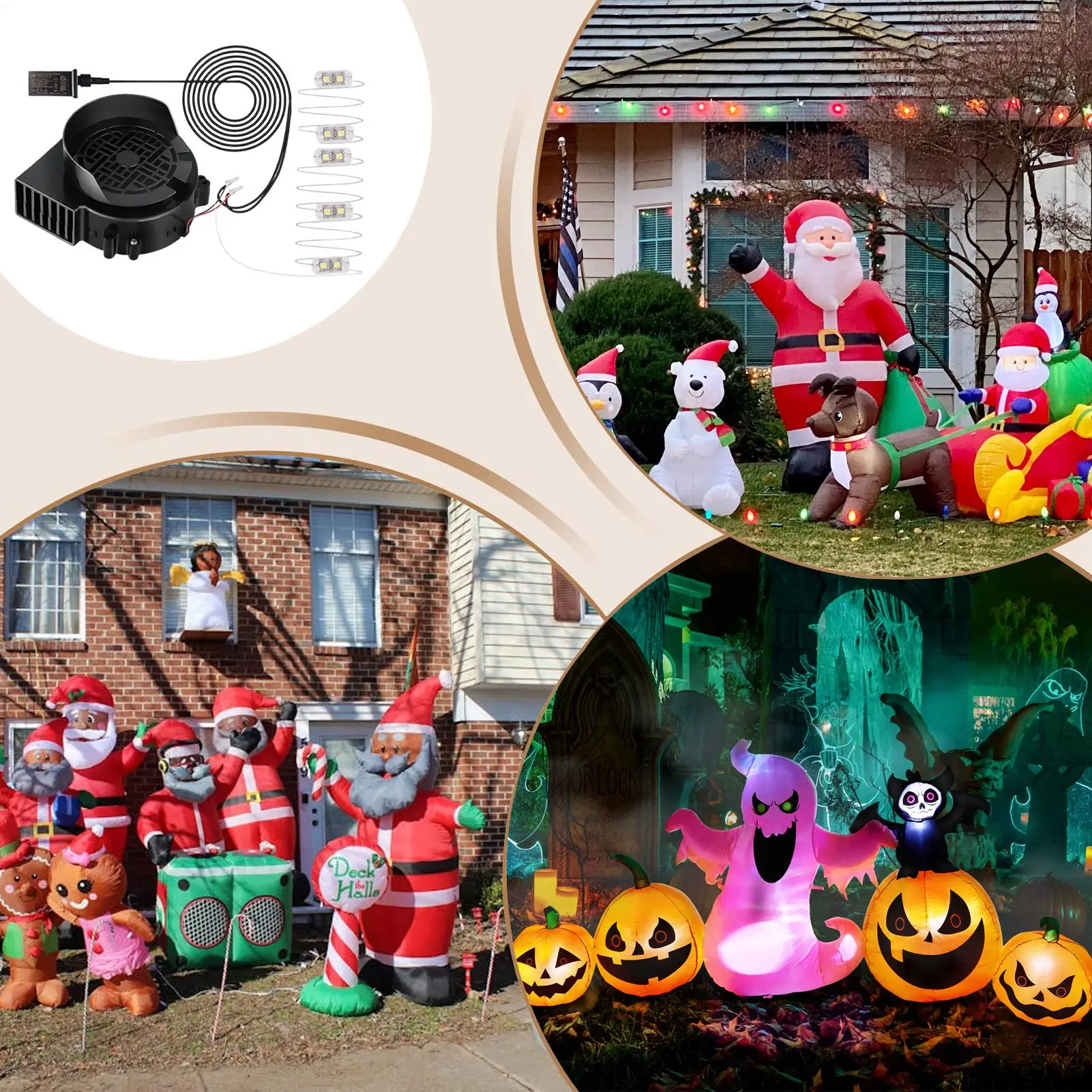 Ventilador para casa de salto inflar inflador de papai noel 12v 1.5a ventilador inflável silencioso com 5 luzes led para praia de natal