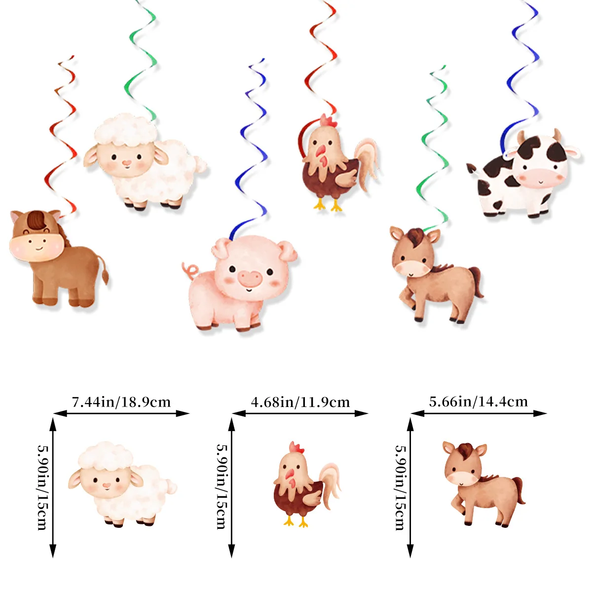 Cartoon Farm Animal Theme Birthday Banner Swirl Hanging Cow Pig Cake Toppers Balloon for Kids Birthday Baby Shower Party Decor view 3