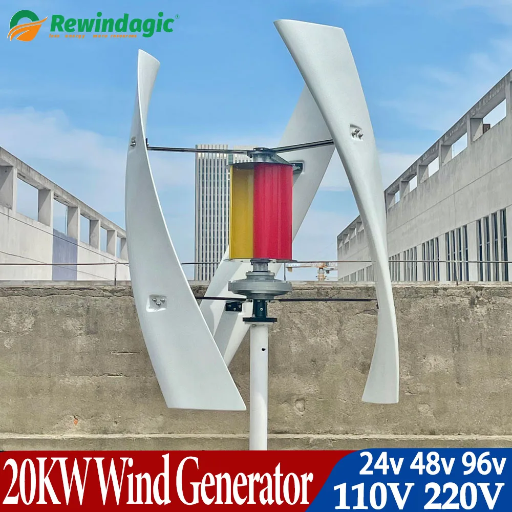 Noise-Free 20000W Wind Turbine Vertical Maglev Generator Home Use Three-Phase High Efficiency 3 Blades 24V 48V Off-Grid System