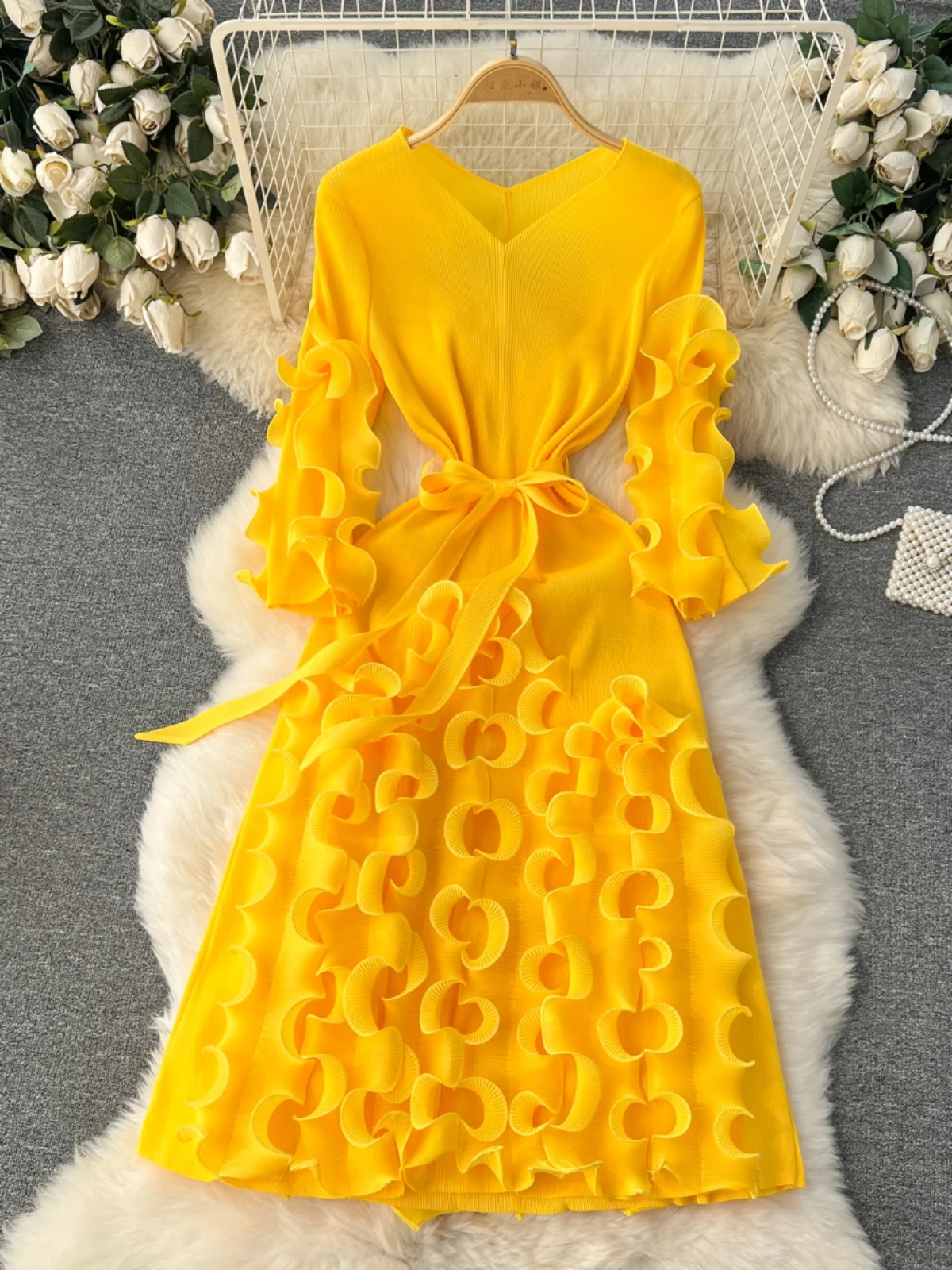 Nomikuma Dress for Women 3D Ruffled Edge Design Niche Fashion Elegant Long Dresses 2024 Sprign Summer New Vestidos De Mujer