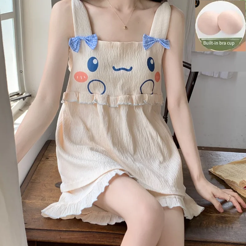 

Sanrio Cinnamoroll Character Pajamas Summer Pijama Suspenders Sleepwear Kawaii Cartoon Sleeveless Shorts Pyjamas Women Home Suit