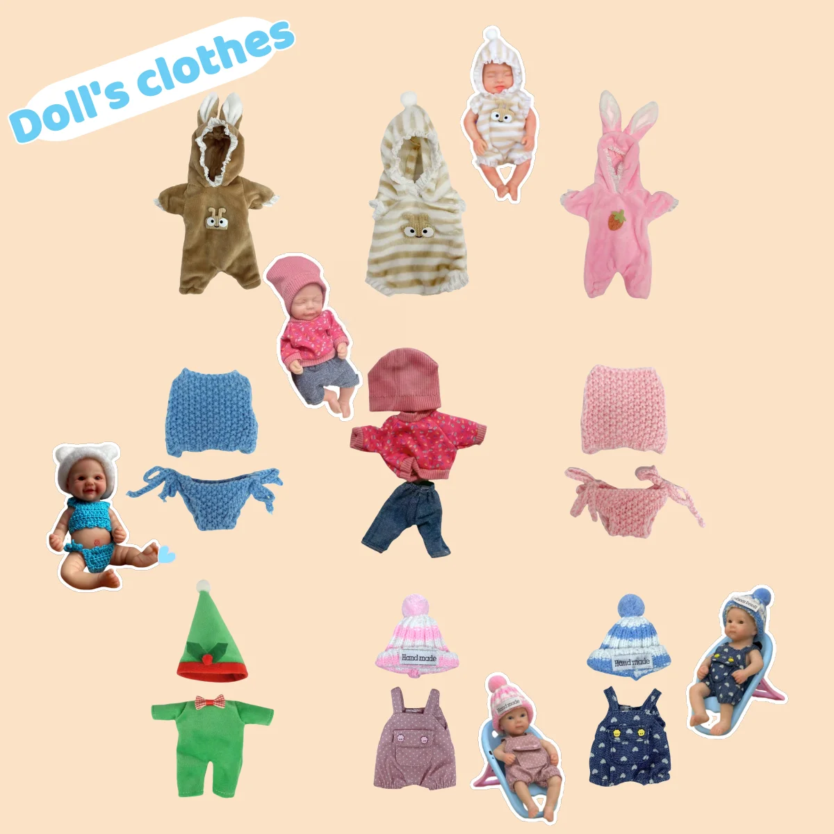 9 Styles Lovely Bebe Reborn Clothes Sets for 4-6Inch(10-15cm) Reborn Dolls Cute Outfits Soft Touch Quality For Doll's Gift
