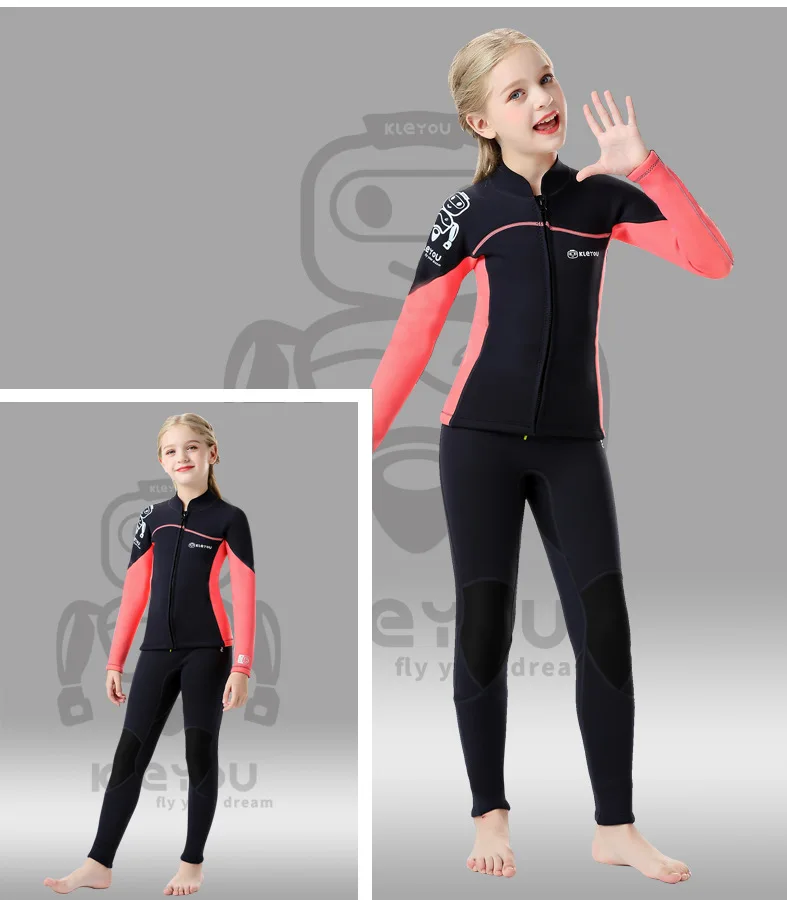 

2.5MM Kids Scuba Keep Warm Kayaking Spearfishing UnderWater Hunting Diving Suit Children Two Pieces Snorkeling Swim Jacket+Pants