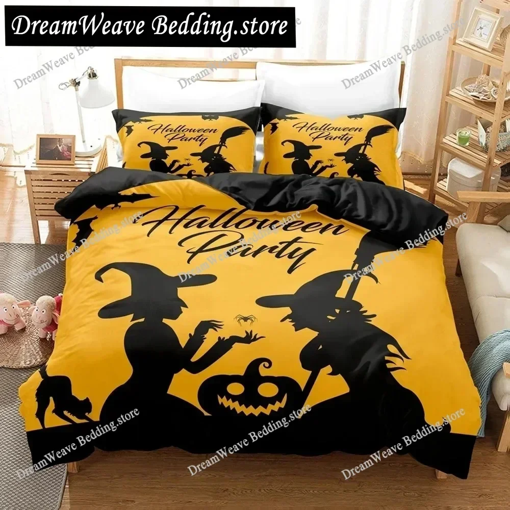 Halloween Bedding Set Pumpkin Duvet Cover Polyester Cartoon Horror Festival Bat Comforter Cover Twin King for Boys Adults Decor9