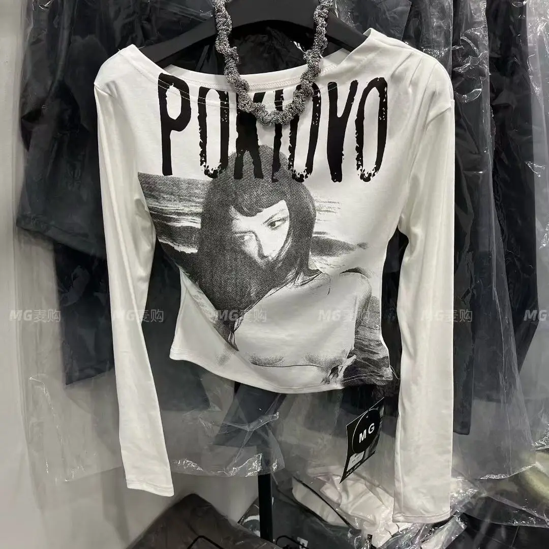 

SY'sYouthfully винтажные футболки с короткими и длинными рукавами, женские осенние футболки с круглым вырезом и принтом 2022, популярная милая облегающая тонкая футболка