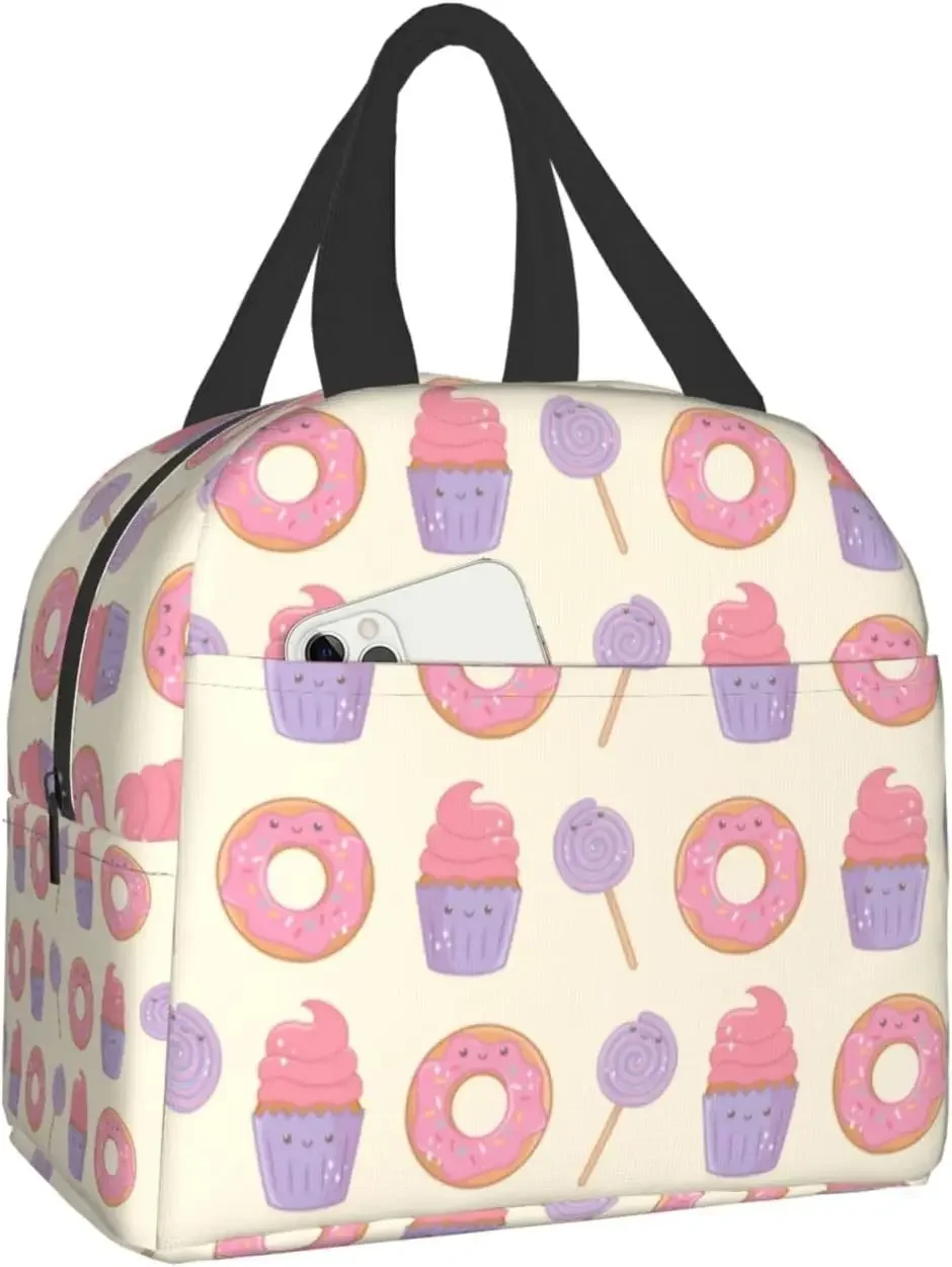 Sweet Kawaii Doughnut Lunch Bag Travel Work Bento Reusable Tote Picnic Boxes Insulated Container Bags for Women Men Boys Girls