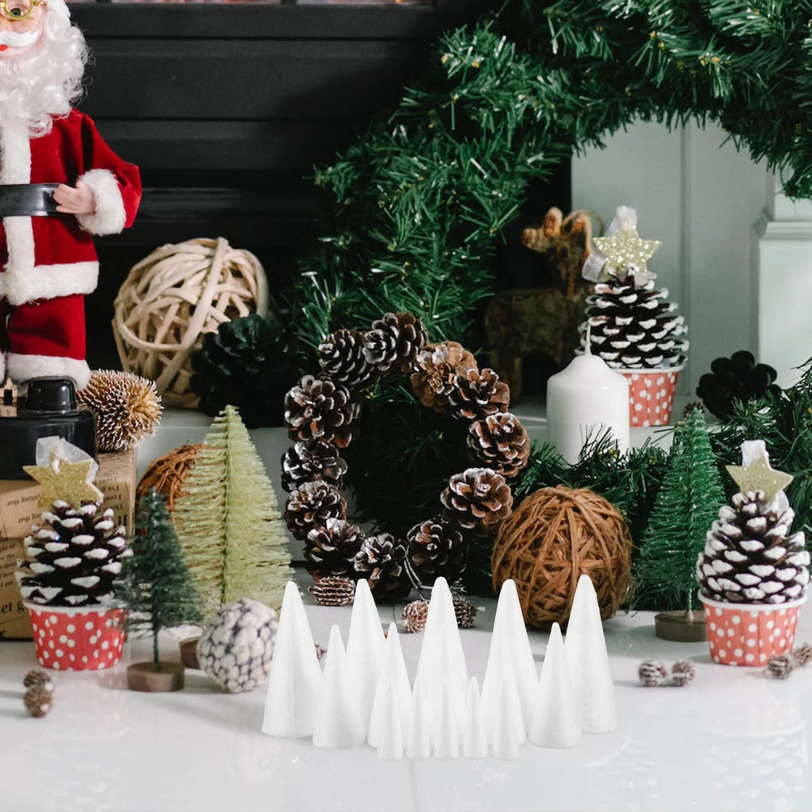 15 Pcs Christmas Tree Foam Children Cone Cones for DIY Outdoor Decor Craft Tabletop White Ornaments Material