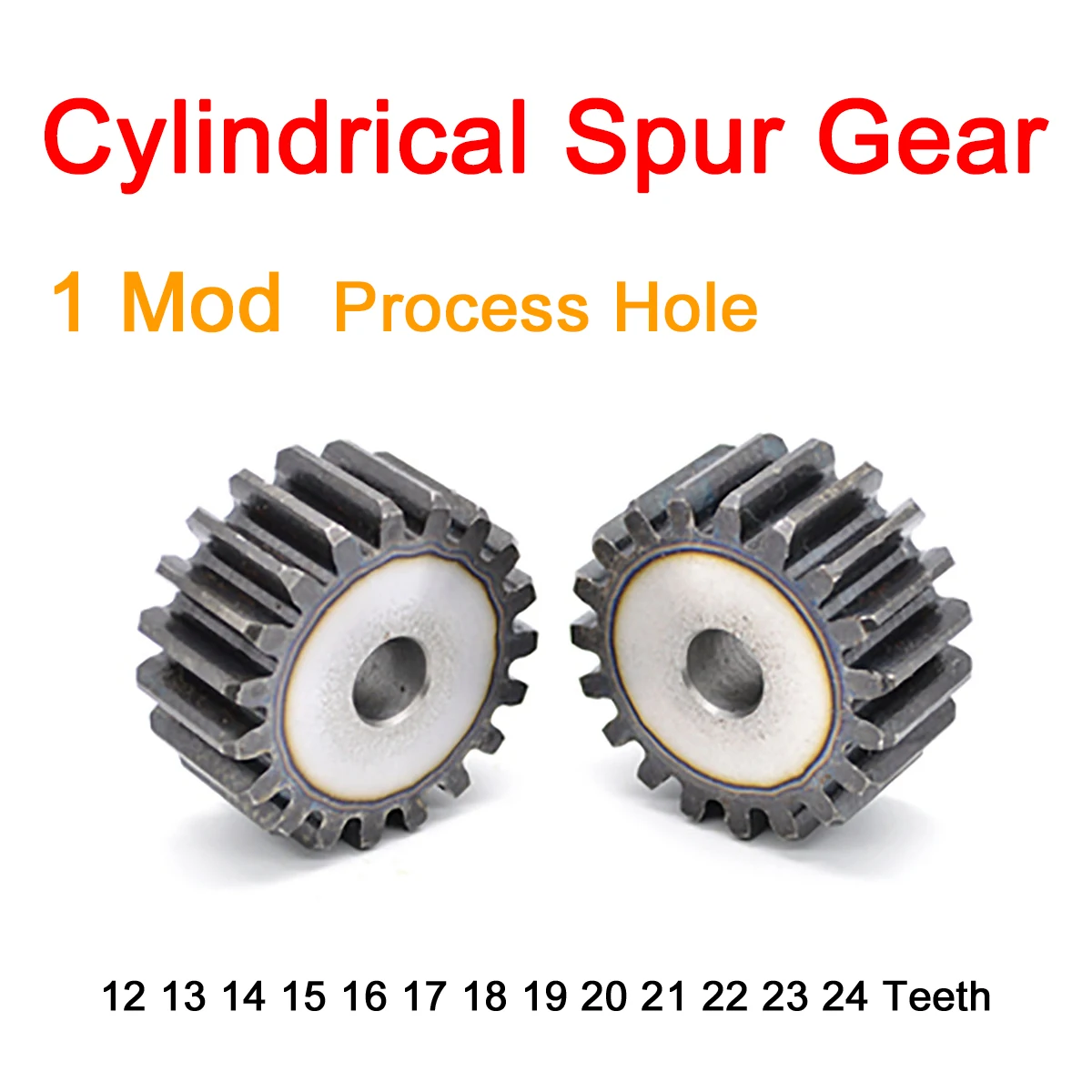 1Pc 1Mod Cylindrical Spur Gear 12/13/14/15/16/17/18/19/20/21/22/23/24 Teeth 45# Steel Transmission Gear Tooth Pitch 3.14mm