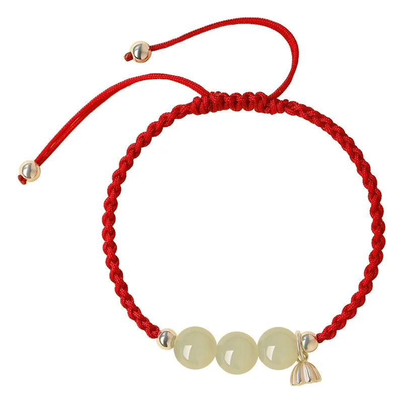 Vintage Hetian Jade Red String Bracelet for Women Handmade Braided Lucky Hand Rope Girls Gifts