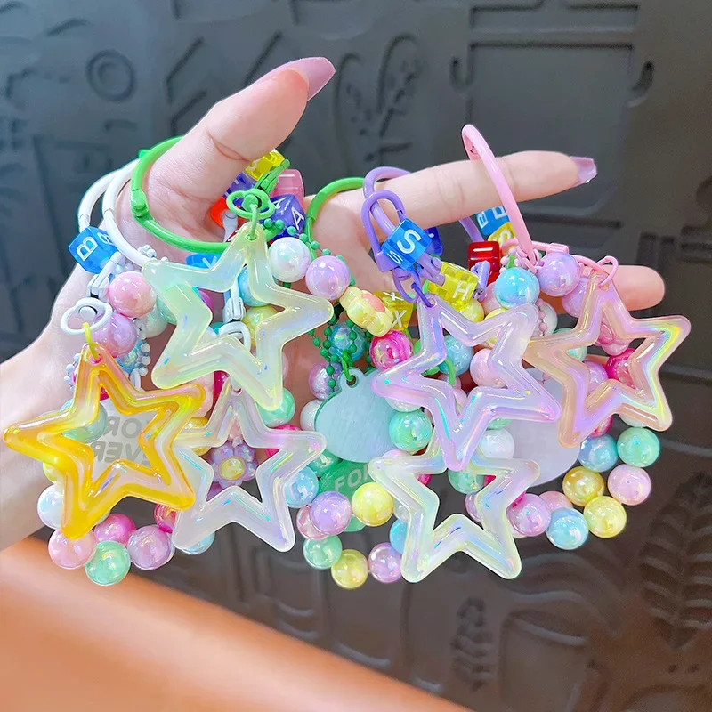 Cartoon String Pearl Star Key chain pendant bracelet creative couple car bag key chain gift