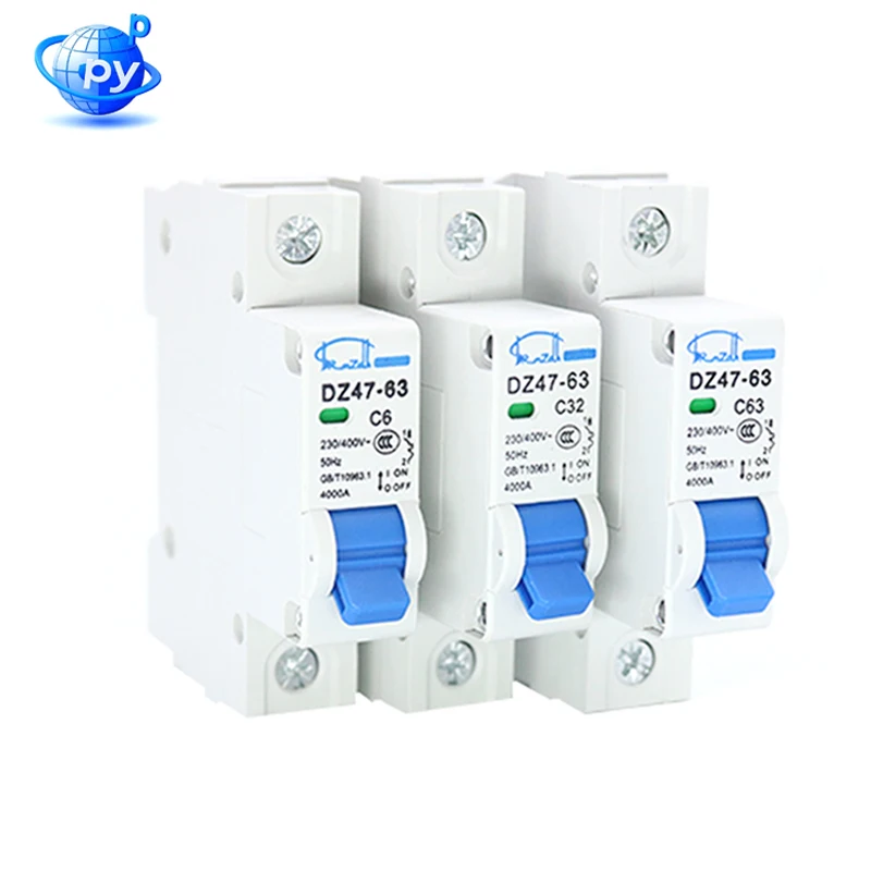Mini Circuit Breaker DZ47-63 C Type 1P 6A-63A 230V/400V DIN Rail Overload Short Circuit Protection 1PCS