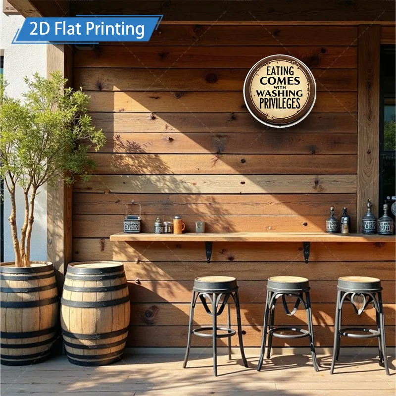 1 قطعة 8x8 بوصة علامة معدنية مزرعة ريفية علامة: "الأكل يأتي مع امتياز الغسيل" ديكور فني معدني عتيق #4