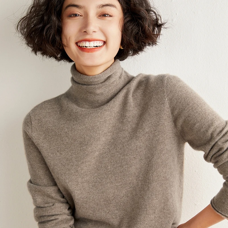 First line ready to wear 100% cashmere women's pile neck knitted sweater autumn and winter high neck versatile top