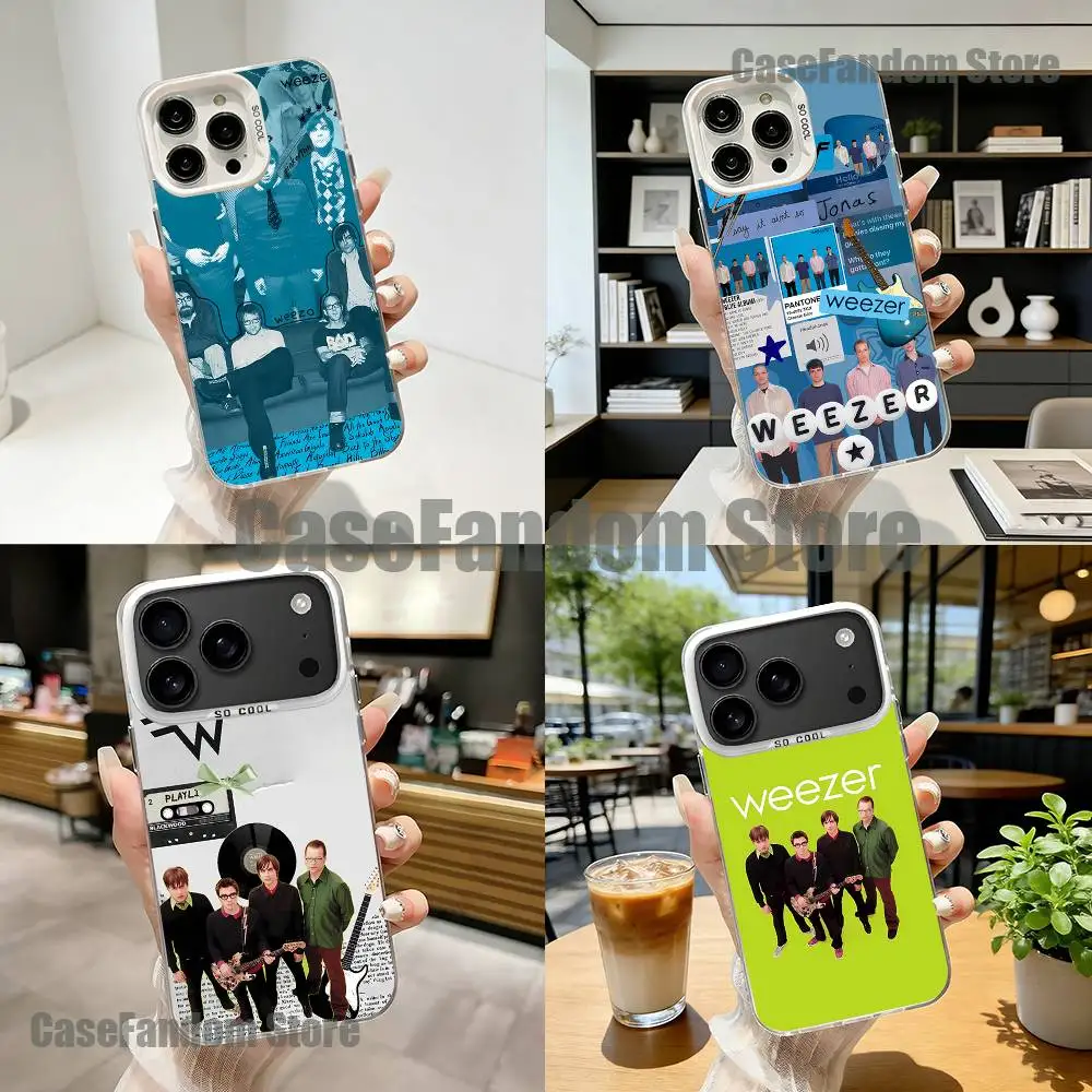 

Band W-Weezer For iPhone 17,16,15,14,13,12,11,Mini,Pro,E,SE4,XS,MAX White Shockproof Candy Matte Cover