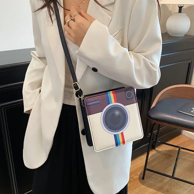 

2025 Camera-shaped crossbody new box shoulder bag personalized and creative small square handbag rainbow women's bag