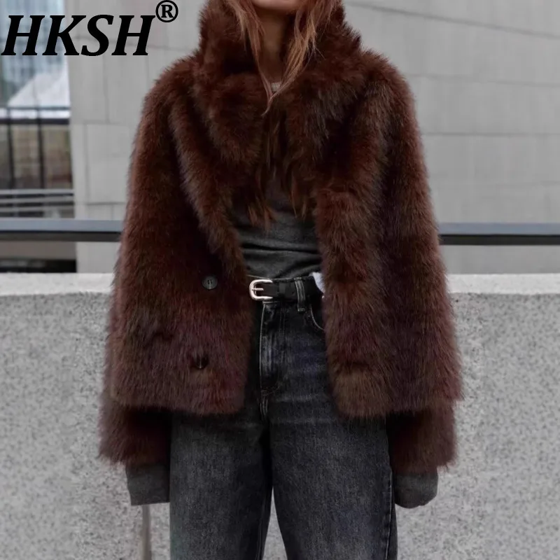 HKSH 2025 شتاء جديد المرأة معطف الفرو فو عكسها واحدة الصدر بدوره إلى أسفل طوق الراقية أنيقة المد سترة دافئة HK15864 #1