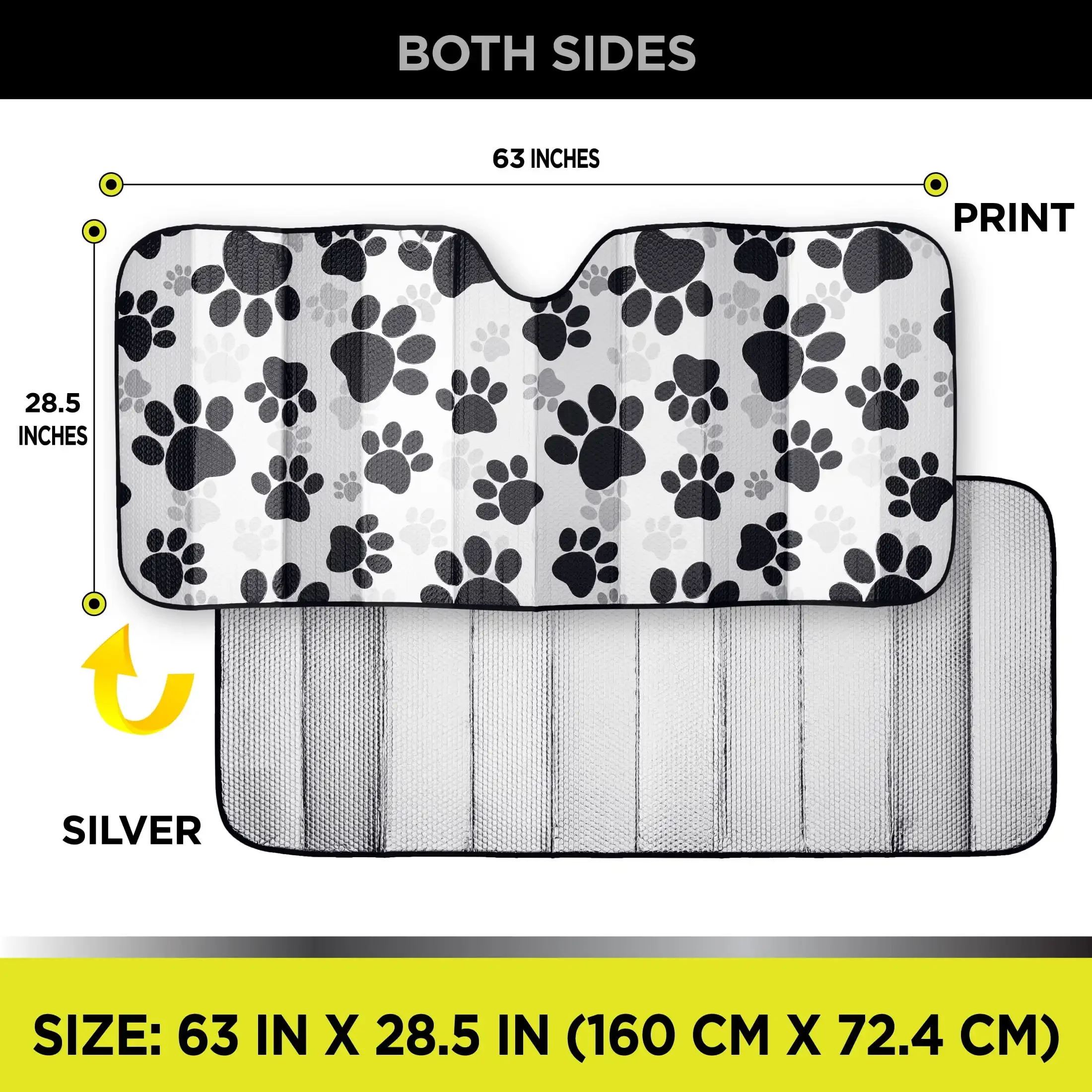 ペット愛好家のための足跡車サンシェード特大63インチx28.5インチアコーディオン折りたたみヒートブロッカーユニバーサルフロントガラス