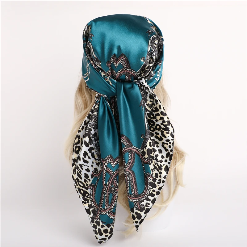 Women Hijabs Headband Fashion 90cm Satin Silk Square Scarf Bandana Design Neckerchief Shawl Wrap Beach Stoles Foulard Echarpe