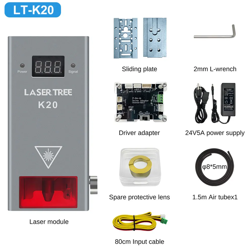 LASER TREE 20W 30W 40W 60W Optical Power Laser Module with Air Assist TTL Blue Light Module for CNC Laser Engraving Cutting Tool