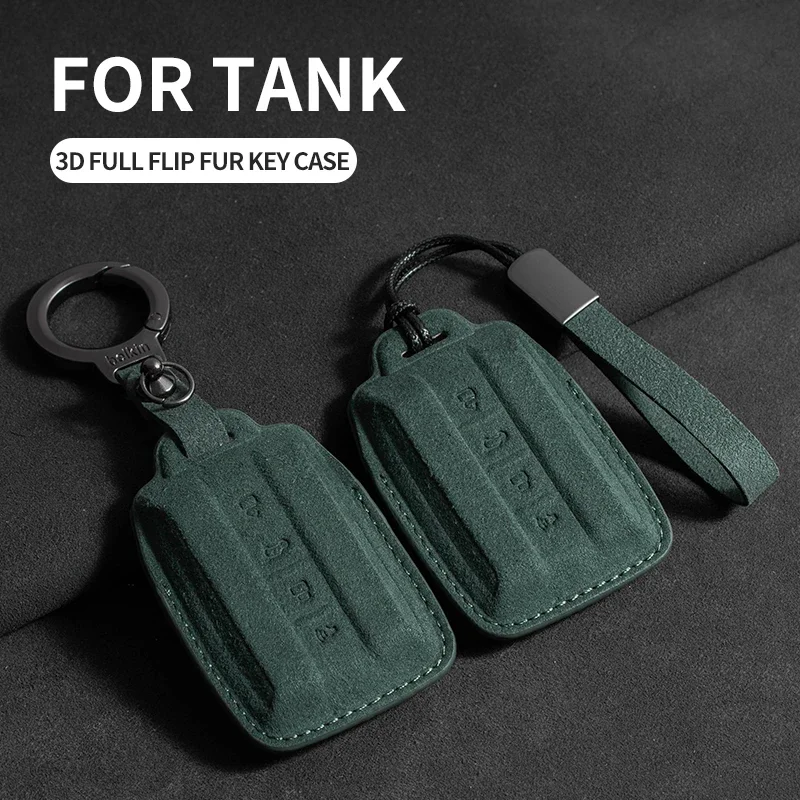 Suede Leather Car Smart Remote Key Case Fob Cover For Geat Wall GWM WEY TANK 300 500 Tank300 Tank500 Auto Keychain Accessories