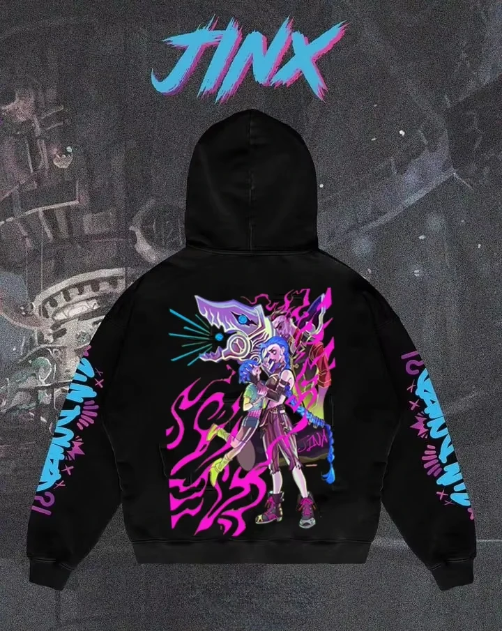 جديد رجل هوديي أنيمي لعبة غامضة الدوري Jinx ثلاثية الأبعاد طباعة هوديس الرجال النساء موضة كم طويل هوديي البلوز سوداديرا الملابس