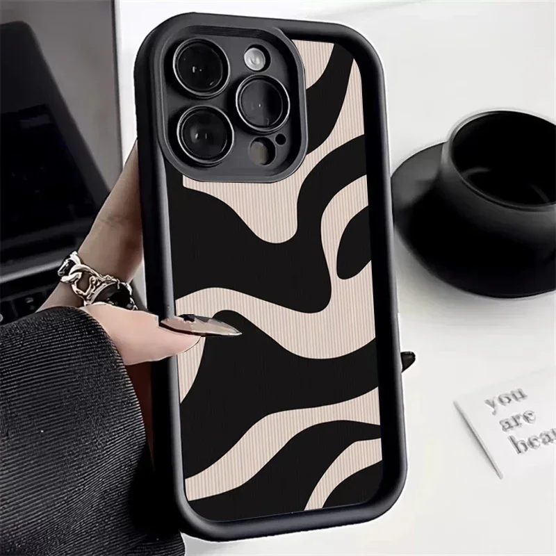 Fashion Zebra Stripes Lattice Pattern Case For iPhone 11 12 13 14 15 Pro Max X XR XS Max 7 8 Plus Camera Protection Soft Cover