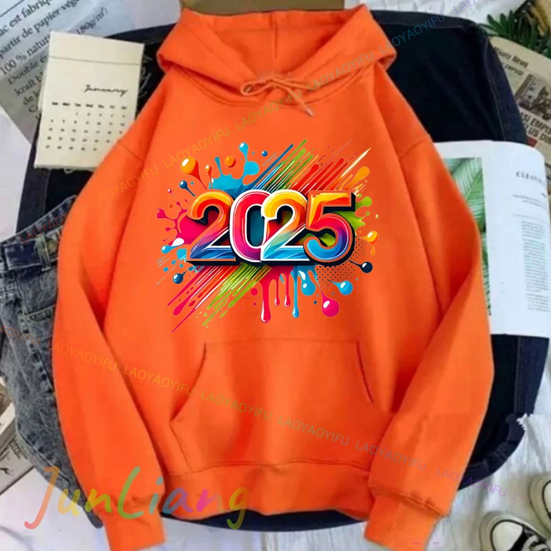 สวัสดี2025สวัสดีปีใหม่พิมพ์ผู้หญิงผู้ชายHoodieผู้ชายบุรุษHoodiesเสื้อผ้าผู้ชายHoodedเสื้อเสื้อ
