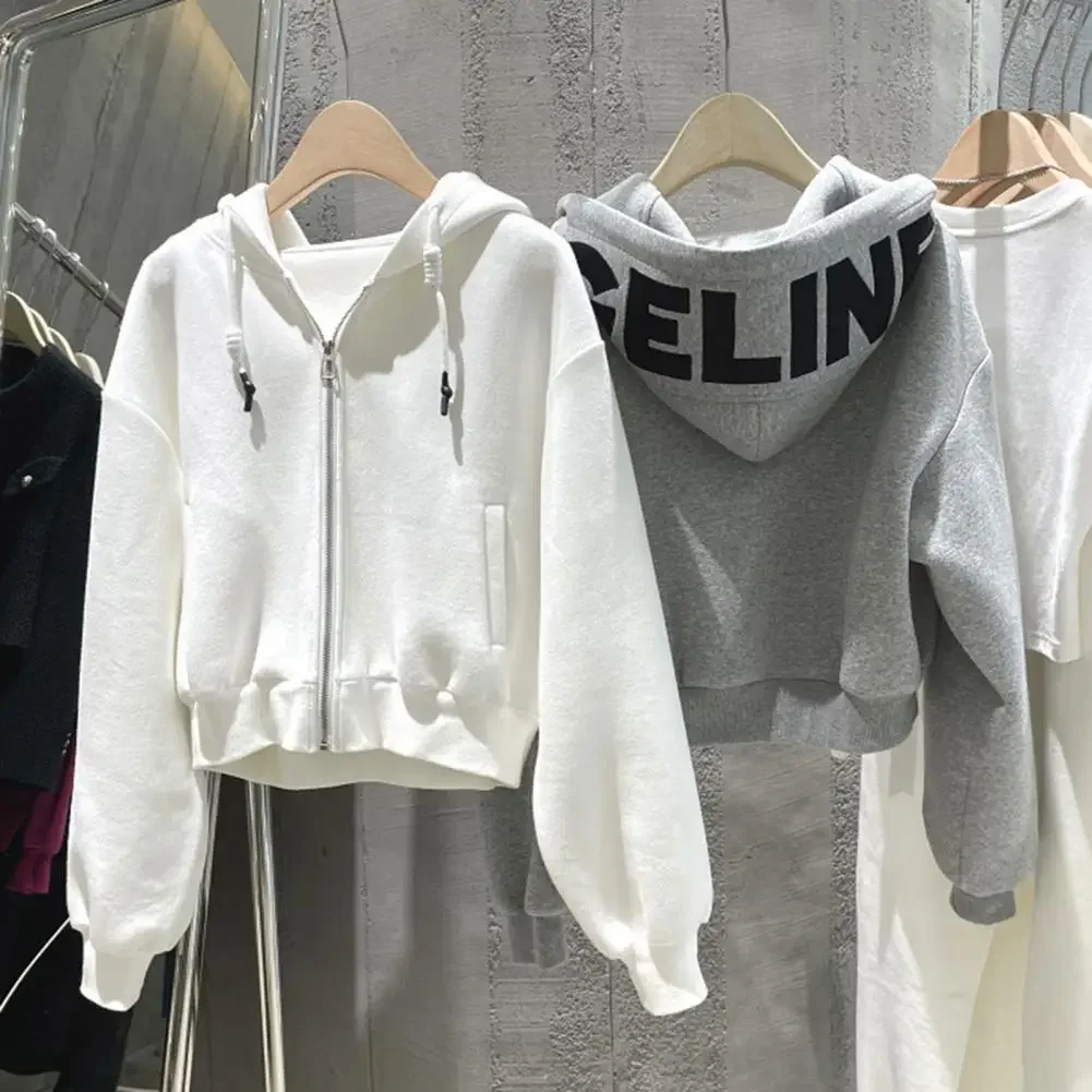 

Long-sleeved Jacket Stylish Women's Winter Coat with Hood Long Sleeve Drawstring Pockets for Casual Hip Hop Style Soft for Cold