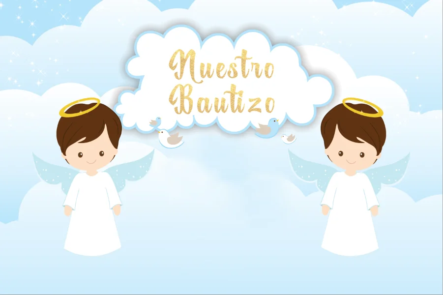7x5ft Blue Gold Angel Wing Christening Prime Communion Baptism Mi Bautizo ที่กำหนดเองพื้นหลังภาพพื้นหลังไวนิล220Cm X 150ซม.
