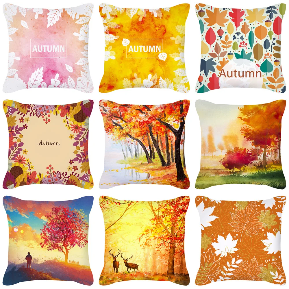 

Natural Scenery Printed Pillow Cover 45x45cm Pillows Cushion Case Farmhouse Home Decor Pillowcases Leaves Pattern Cushion Covers