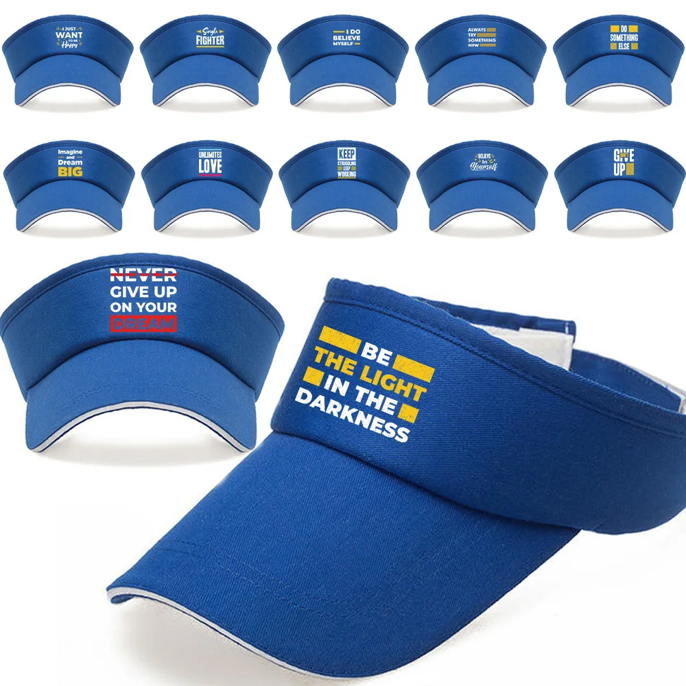 Summer Hat Beach Sun Visor Hat Unisex Golf Tennis Baseball Cap Blue Color Phrase Print Series Empty Top Hats Snapback Adjustable