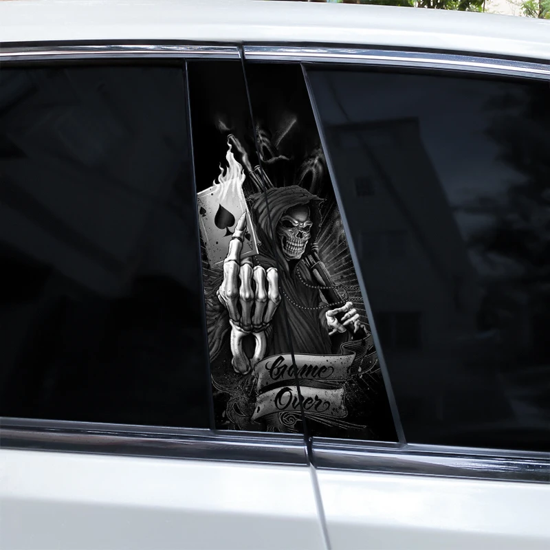 2pcs Gothic Couple Skull Car Doorpost Sticker DIY Skull Sticker Car B-Pillar Sticker Waterproof Vinyl Sticker