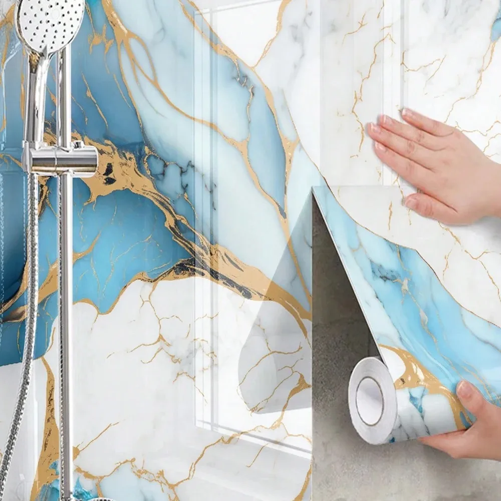 Marble Aluminum Foil Waterproof Oilproof Peel and Stick Wallpaper 8M Self Adhesive Decor Sticker for Kitchen Cabinets Countertop